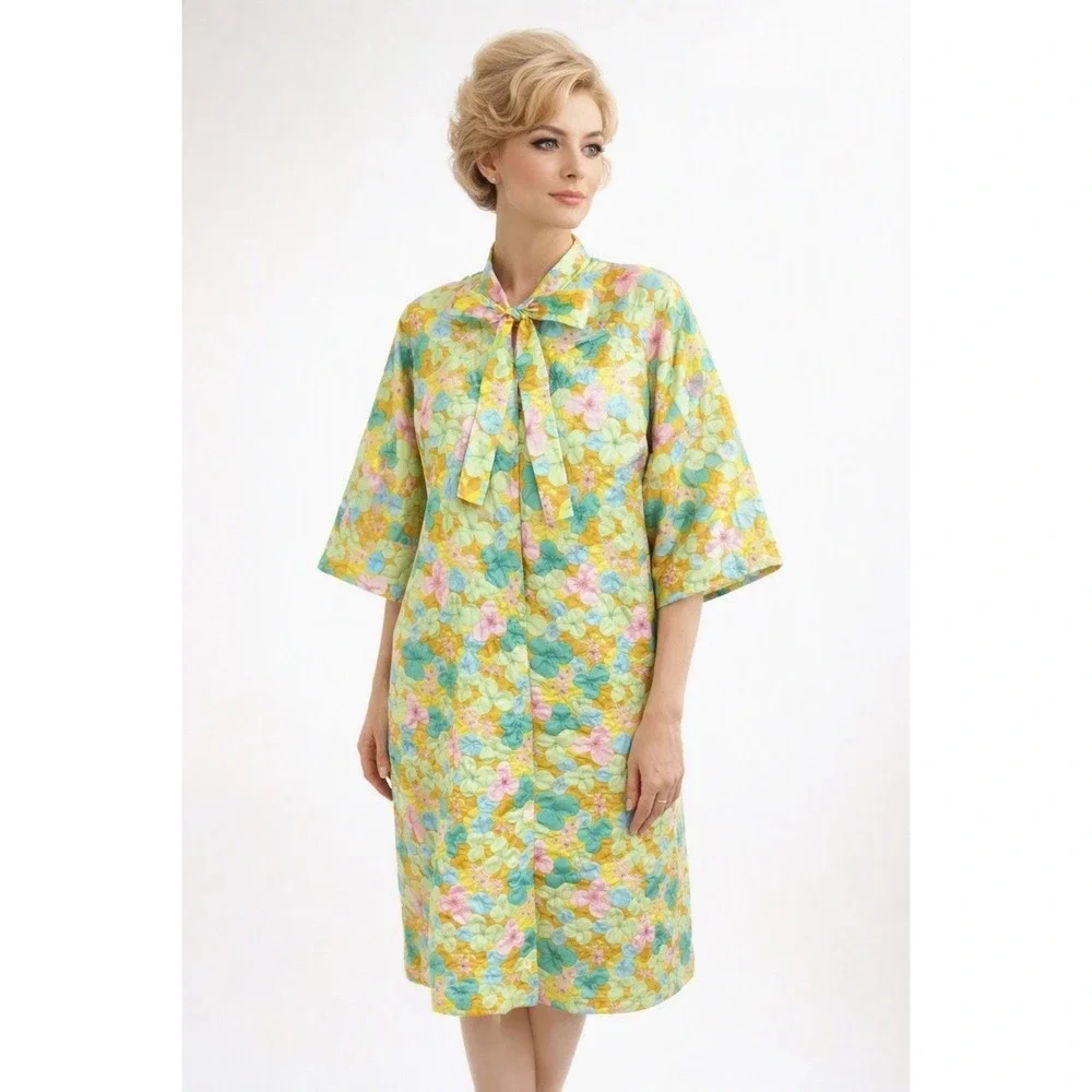 Women's Handmade Housedress Bright Bold Floral